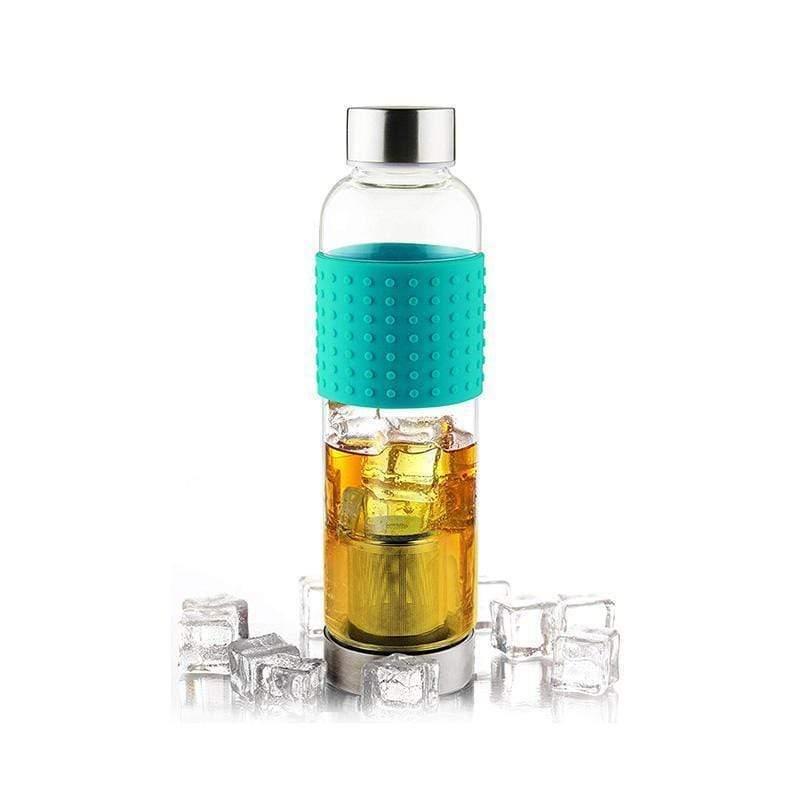 asobu ice tea and coffee infuser glass water bottle to go for cold brew 400 ml turquoise