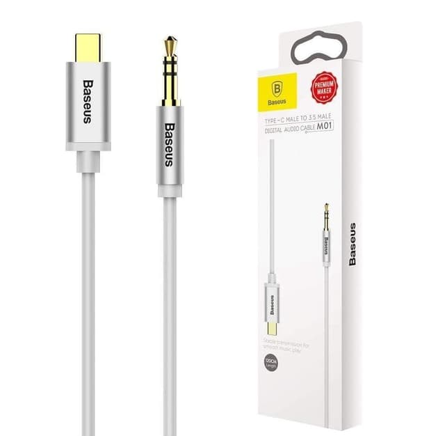 كابل الصوت Baseus Yiven Type-C male To 3.5 male Audio Cable M01 الأبيض