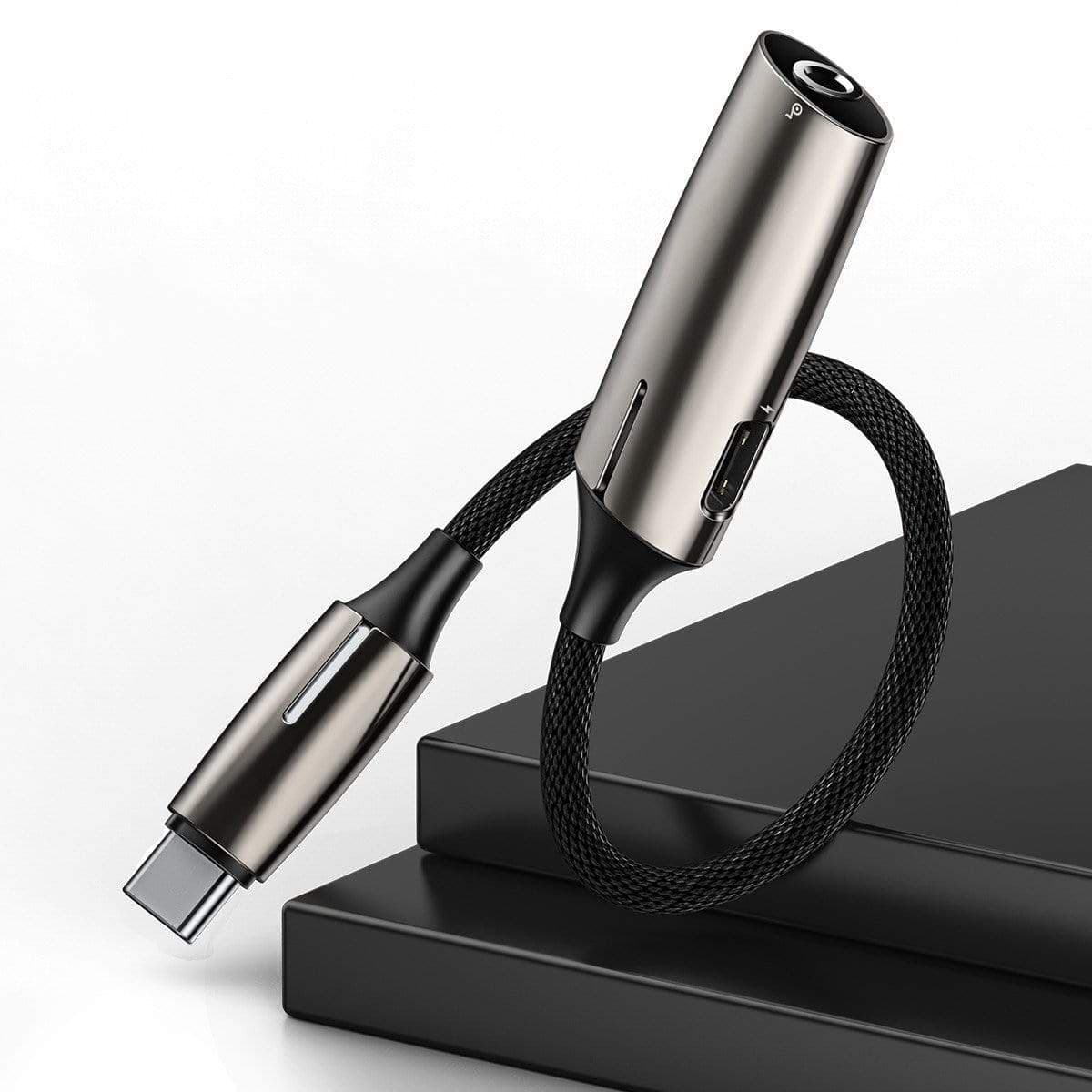 محول Baseus 2-in-1 Type-C Male to Type-C & 3.5mm Female Adapter L60S فضي