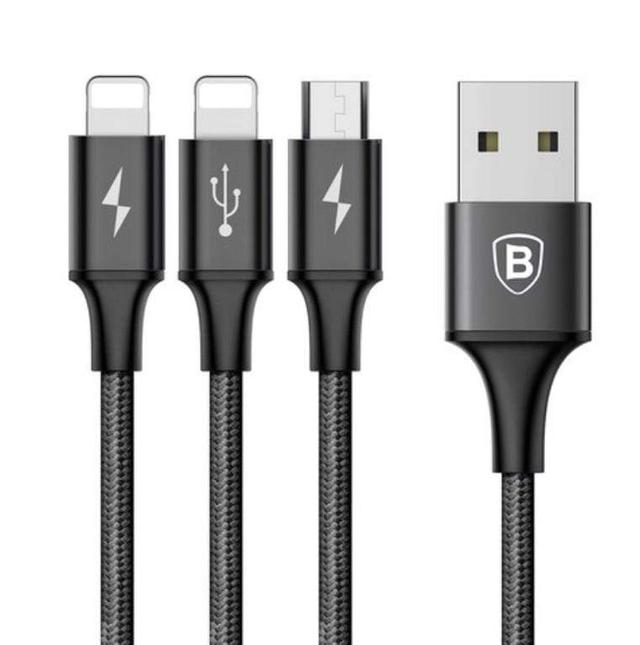 baseus data faction 3 in 1 cable usb for m l t 3 5a 1 2m black - SW1hZ2U6NzYxODk=