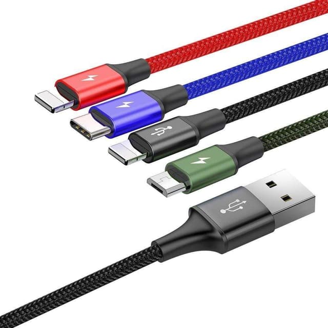 كابل الشحن Baseus Fast 4-in-1 Cable For lightning(2)+Type-C+Micro 3.5A 1.2M أسود