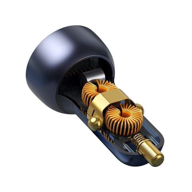 شاحن سيارة منفذين 65 واط 12 حتى 24 فولت ازرق شفاف بيسوس Baseus Particular Digital Display QC+PPS Dual Quick Charger Car Charger 65W light ochre