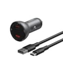 شاحن السيارة Baseus Digital Display Dual SCP Quick Charger Car Charger U+U 45W Double-ring Huawei Quick Charge Cable 1M رمادي