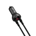 شاحن السيارة Baseus Digital Display Dual SCP Quick Charger Car Charger U+U 45W Double-ring Huawei Quick Charge Cable 1M رمادي