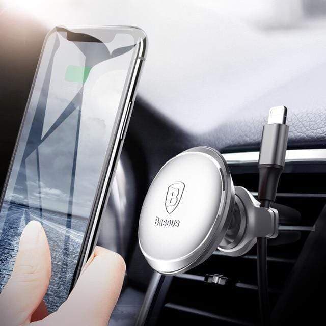 حامل هاتف للسيارة Baseus Magnetic Air Vent Car Mount Holder with cable clip – فضي