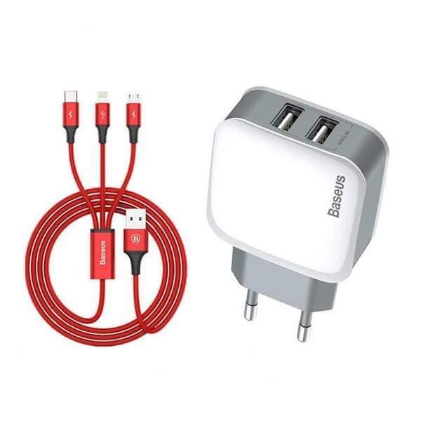 baseus letour dual u chargereu 3 in with 1 cableapple micro type c set eu white - SW1hZ2U6NzU2NDE=