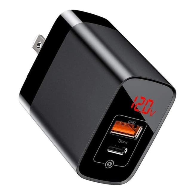 baseus mirror lake us pin dual quiock charge digital display 18w power
