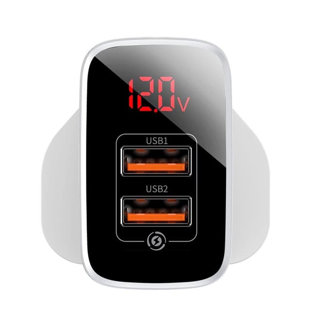 baseus mirror lake us pin dual quiock charge digital display 18w power