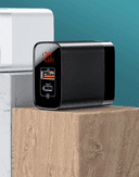 baseus mirror lake us pin dual quiock charge digital display 18w power