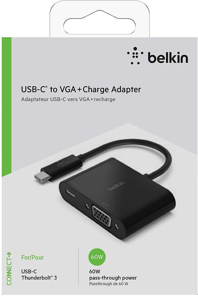 محول طاقة Belkin - USB-C to VGA 60W Power Delivery - أسود