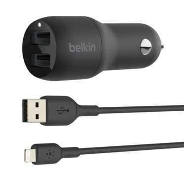 belkin boost charge dual usb a car charger 24w 1meter lightning to usb a cable black