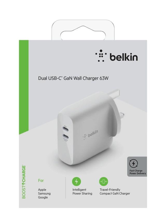 شاحن حائط 68 واط Belkin BOOSTCHARGE Dual USB-C PD GAN Wall Charger - Powerful