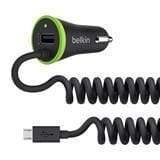 شاحن سيارة مع كابل USB-micro حلزون 3.4 أمبير و مدخل USB-A لون أسود BELKIN - Ultra-Fast 3.4 AMP USB Car Charger With USB Pass Through + Coiled Micro USB Cable - Black