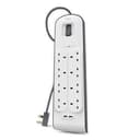 belkin 8 way 2 m surge protection strip with 2 x 2 4 a shared usb charging white
