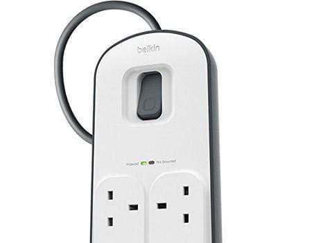 belkin 8 way 2 m surge protection strip with 2 x 2 4 a shared usb charging white