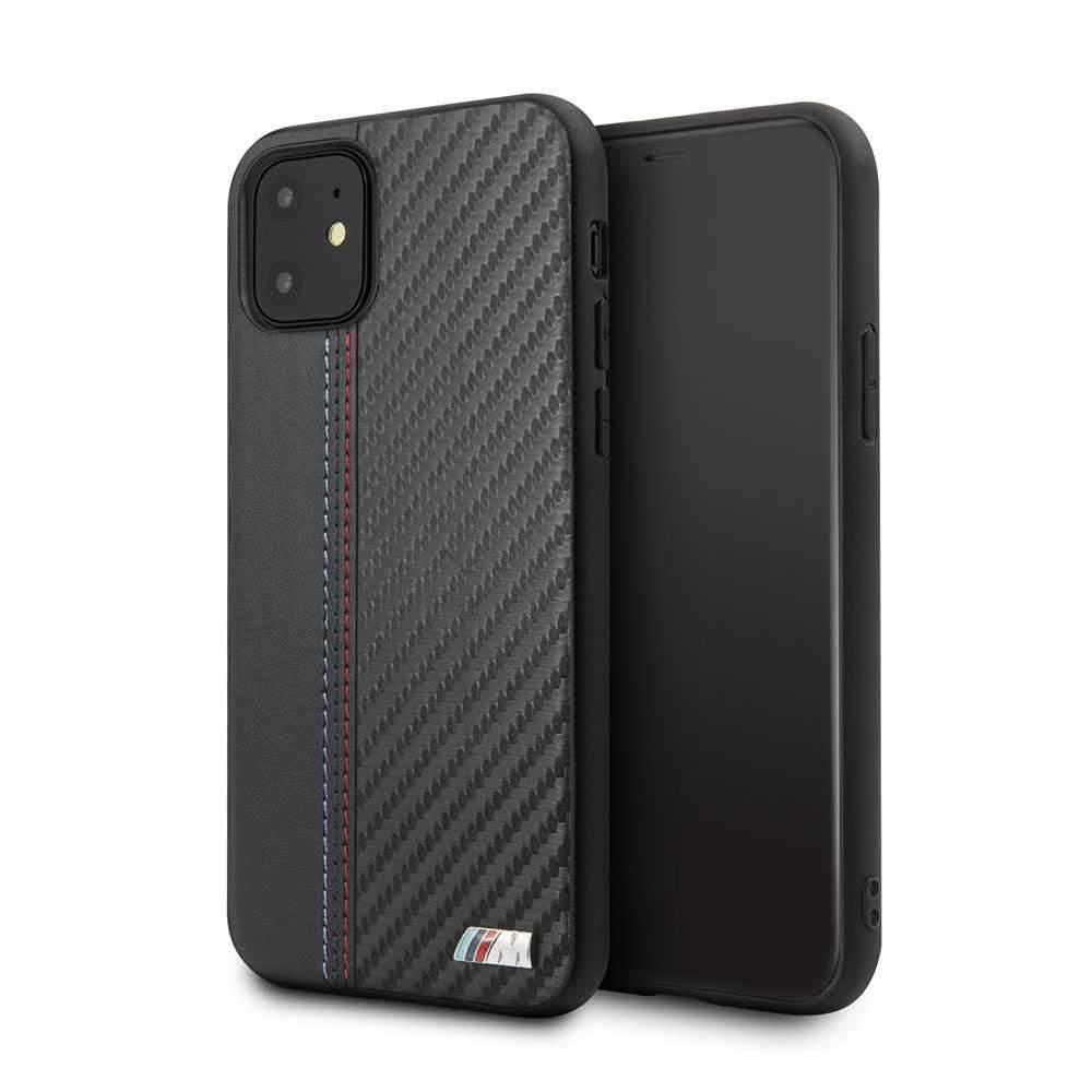 bmw pu leather carbon strip hard case for iphone 11 black