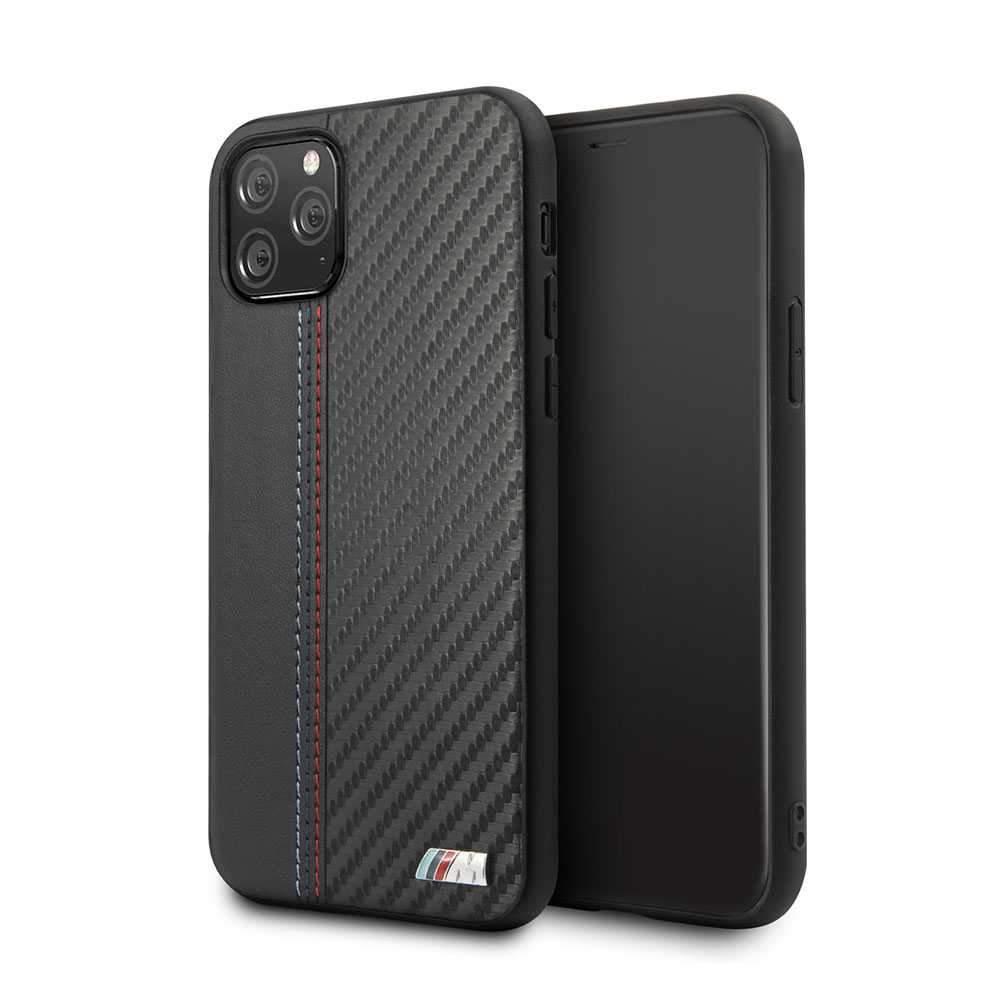 bmw pu leather carbon strip hard case for iphone 11 pro black