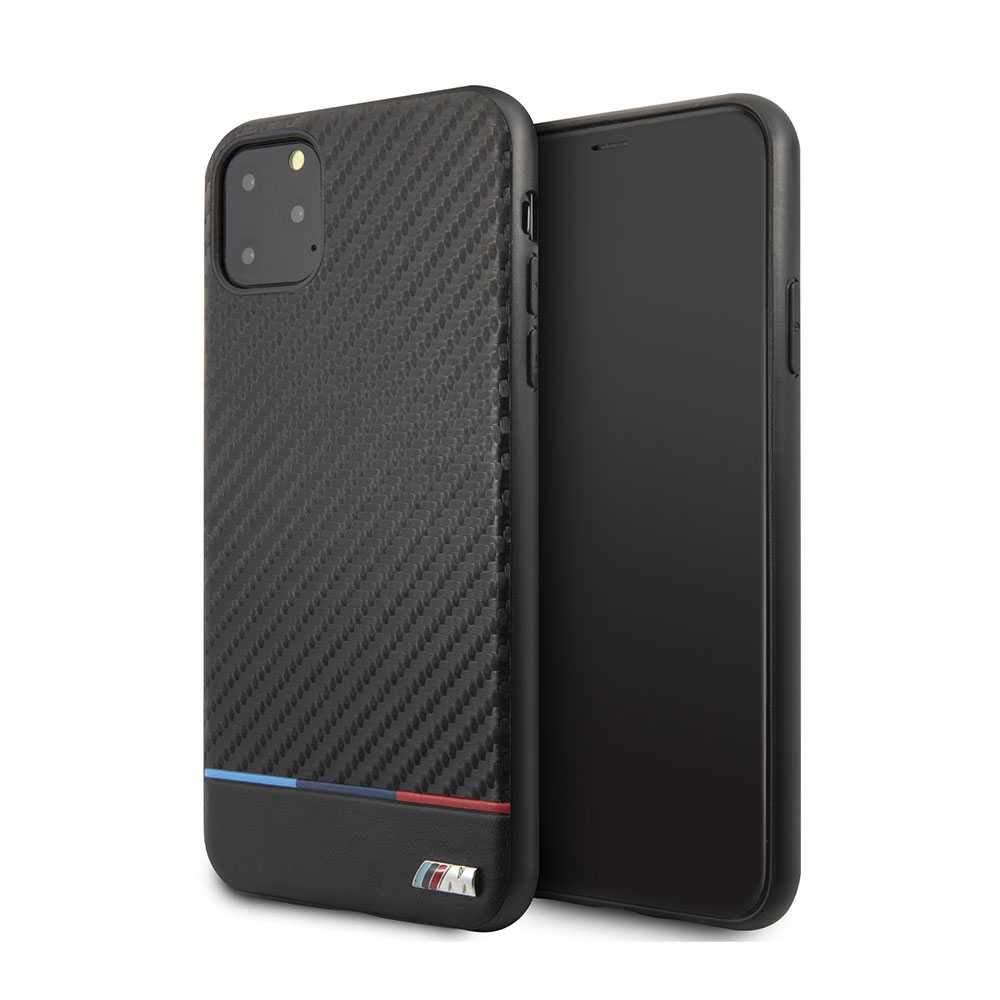 bmw carbon pu leather hardcase tricolor stripe for iphone 11 pro max black