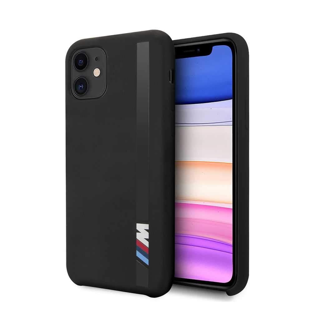 كفر BMW - Tone-on-Tone Stripe Silicone Hard Case for iPhone 11 - أسود