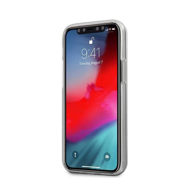 كفر BMW PC/TPU Shiny Hard Case Blue Horizontal Line and Printed Logo for iPhone 12 Mini (5.4") - White