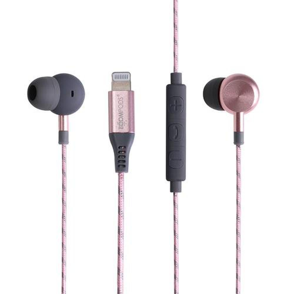 boompods digibuds in ear headphones with lightning connector rose gold