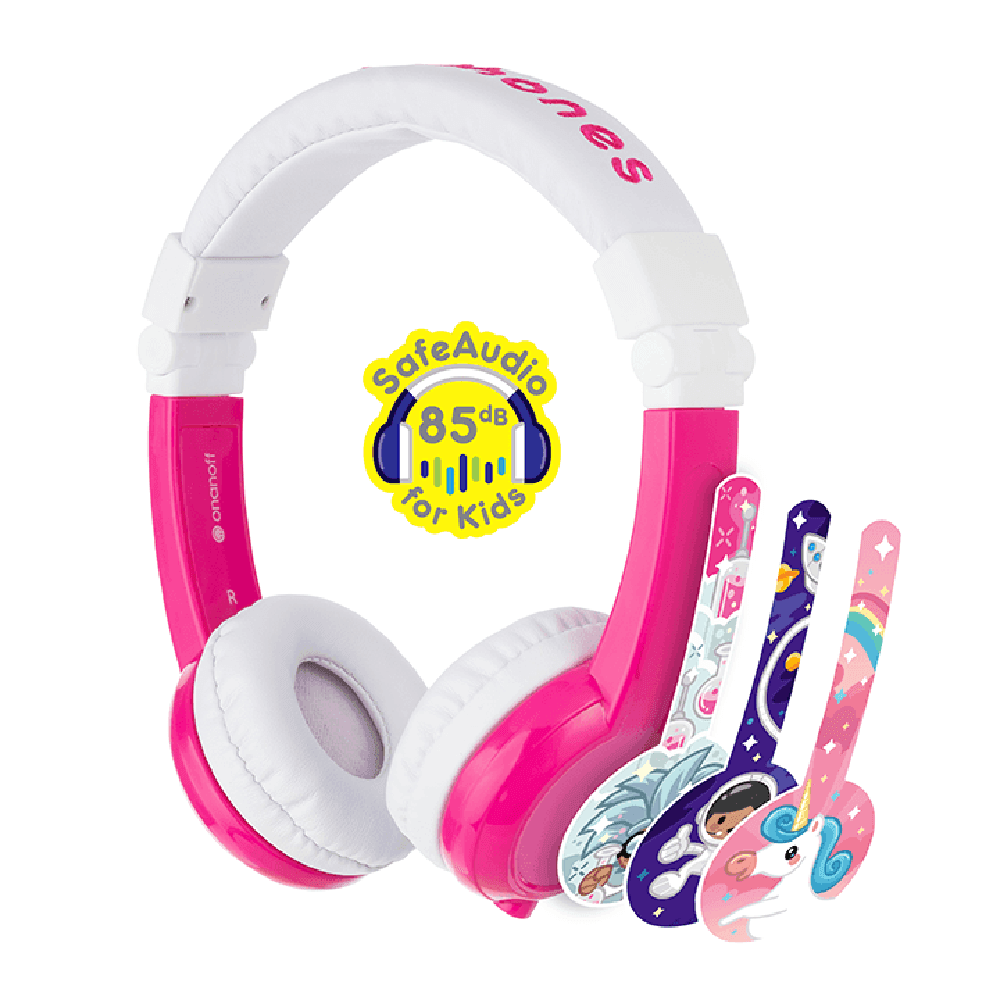 buddyphones unicorn foldable with mic pink