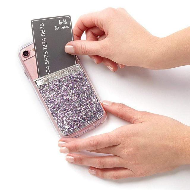 حافطة بطاقه لاصقة على كفر الجوال لامعة من كيس ميت CASE-MATE ID Pocket Black Silver Glitter - SW1hZ2U6MzU3Mzg=