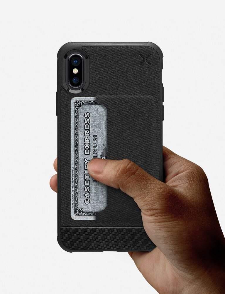 كفر سيلكون لهاتف iPhone XS/X مع محفظة أسود Essential Woven Pocket - CASETIFY