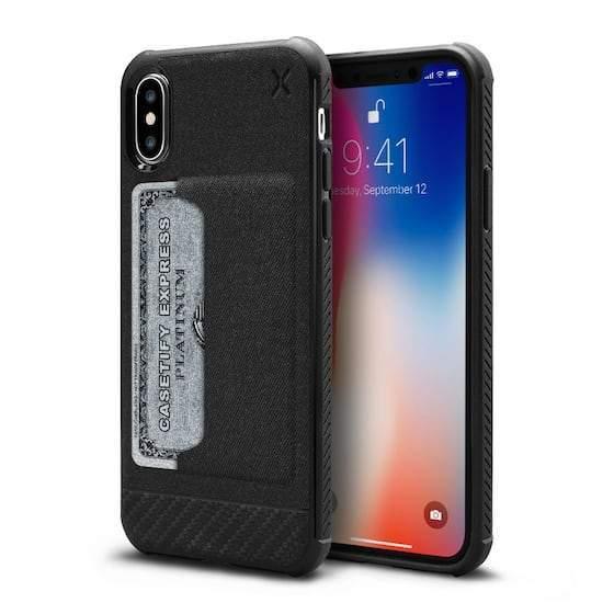 كفر سيلكون لهاتف iPhone XS/X مع محفظة أسود Essential Woven Pocket - CASETIFY - SW1hZ2U6MzQ2NDM=