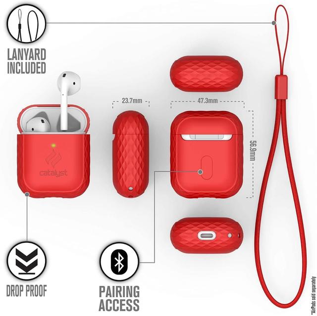 كفر سماعات ايربود أحمر مع حلقة مفاتيح Catalyst - Key Ring Case for AirPods 1 & 2 - Flame Red - SW1hZ2U6NTY1NzY=