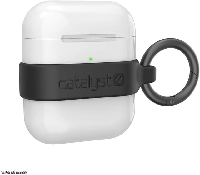 كفر سماعات ايربود أسود و أبيض مع حلقة مفاتيح Catalyst - Minimalist Case for AirPods 1 & 2 - Stealth Black - 336787