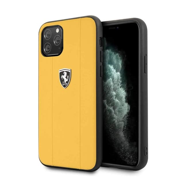 ferrari off track embossed metal logo leather case for iphone 11 pro max yellow