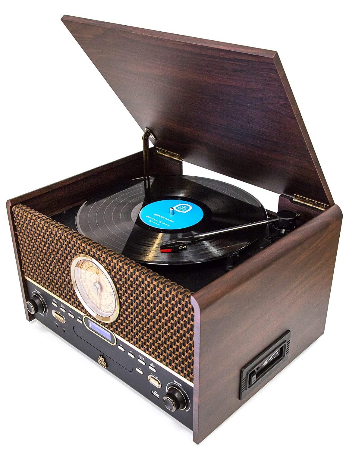 راديو كلاسيكي خشبي GPO Retro - Attache Chesterton Vinyl Record Player- Digital - Bluetooth - USB