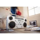 gpo retro brooklyn bluetooth boombox 80w cd cassette fm usb recording silver