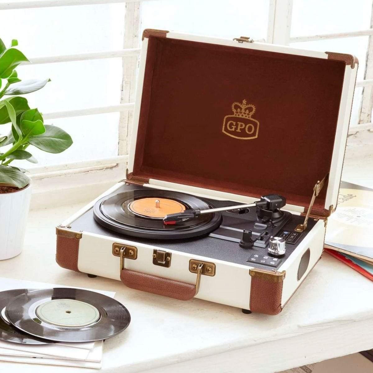 GPO Retro gpo ambassador vinyl record player cream tan