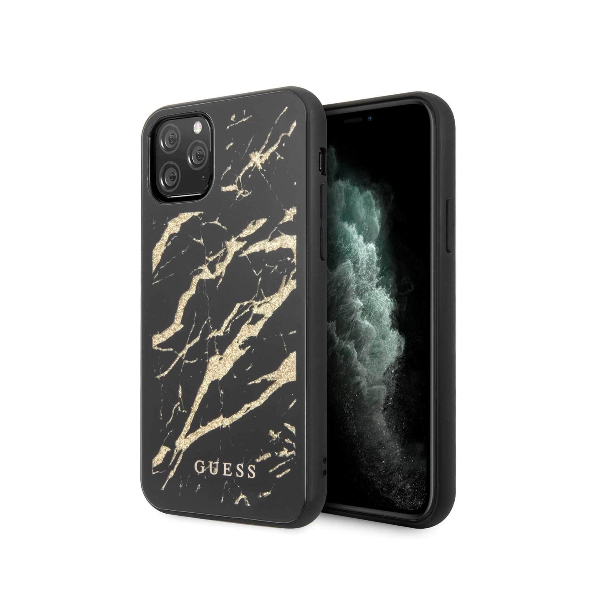 guess pc tpu layer gold glitter marble case for iphone 11 pro max black