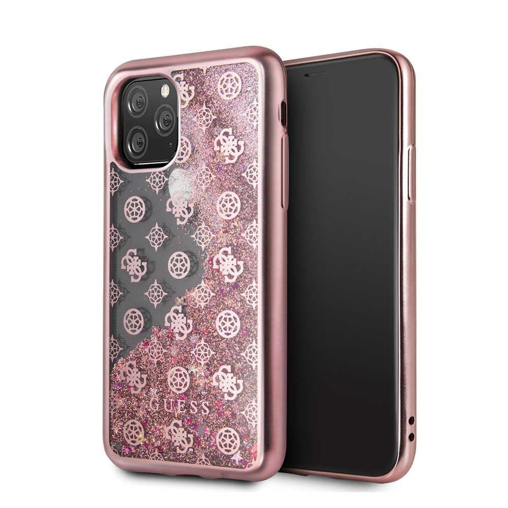 guess 4g peony liquid glitter tpu case for apple iphone 11 pro max rose gold