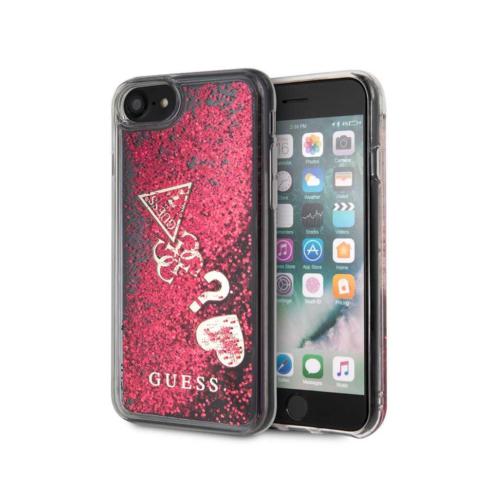 guess hearts glitter hard case for iphone se 2 raspberry
