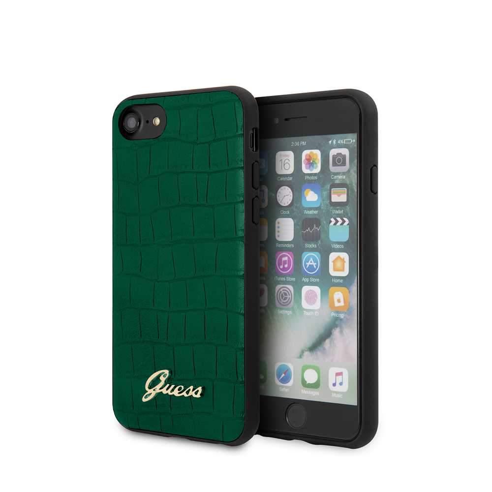 guess pu croco print case with metal logo for iphone se 2 dark green