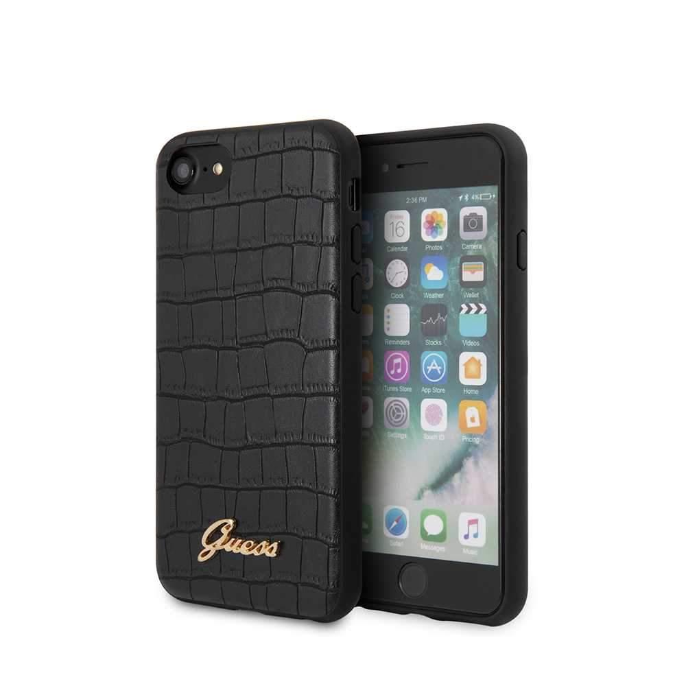 guess pu croco print case with metal logo for iphone se 2 black