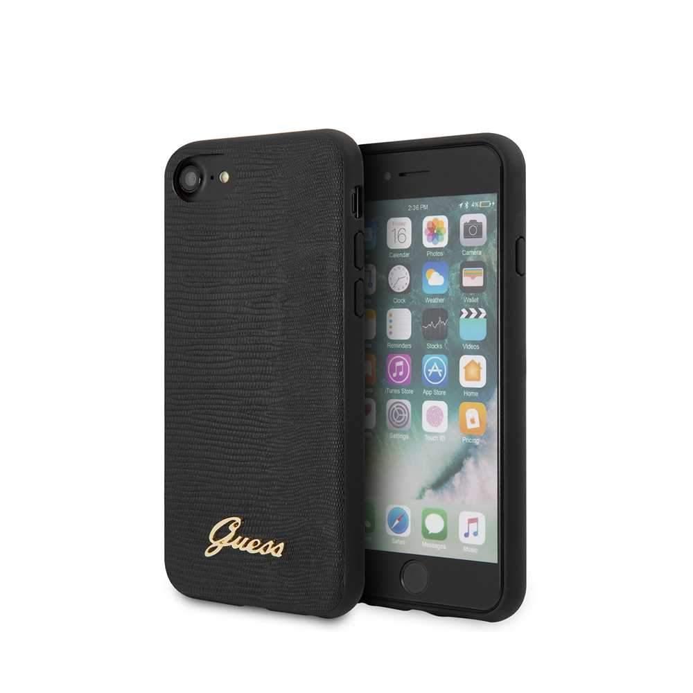 guess pu lizard print case with metal logo for iphone se 2 black