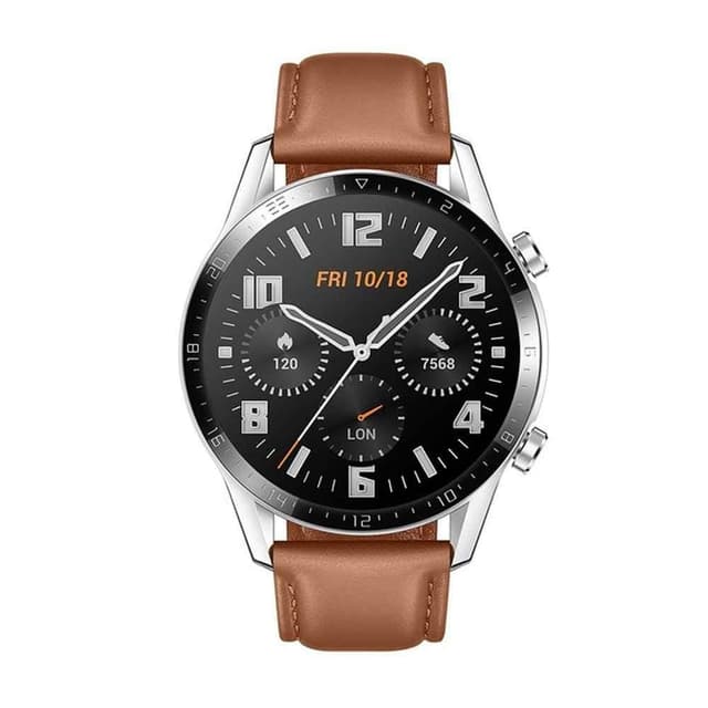 huawei smart watch gt 2 stainless steel with pebble brown strap