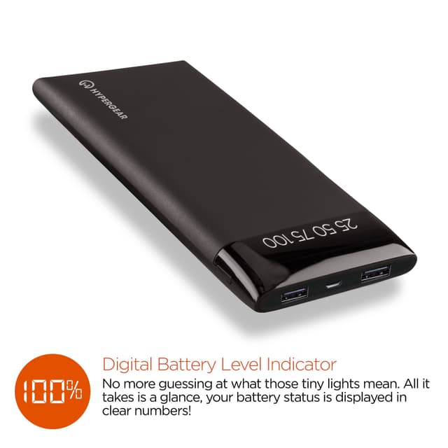 Hyper Gear hypergear 12000mah universal dual usb portable battery pack with digital battery indicator black