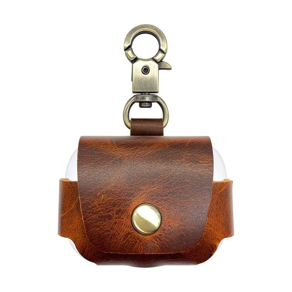 iguard by porodo leather hang case for airpods pro brown