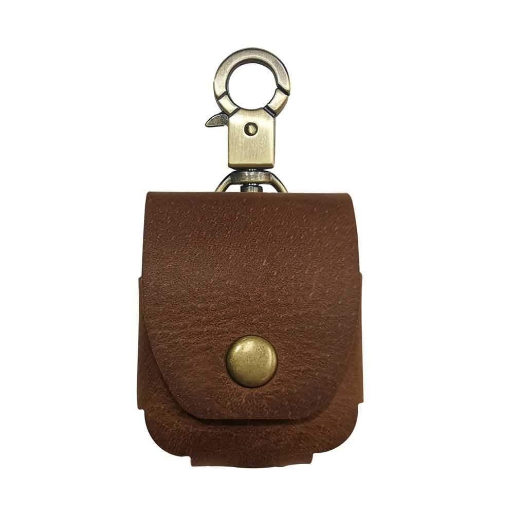 iguard by porodo leather hang case for airpods brown