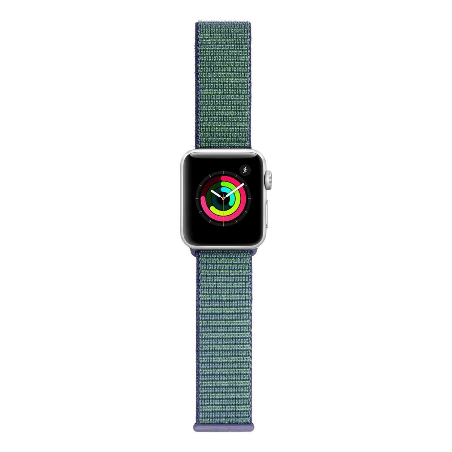 iguard by porodo nylon watch band for apple watch 44mm 42mm green blue