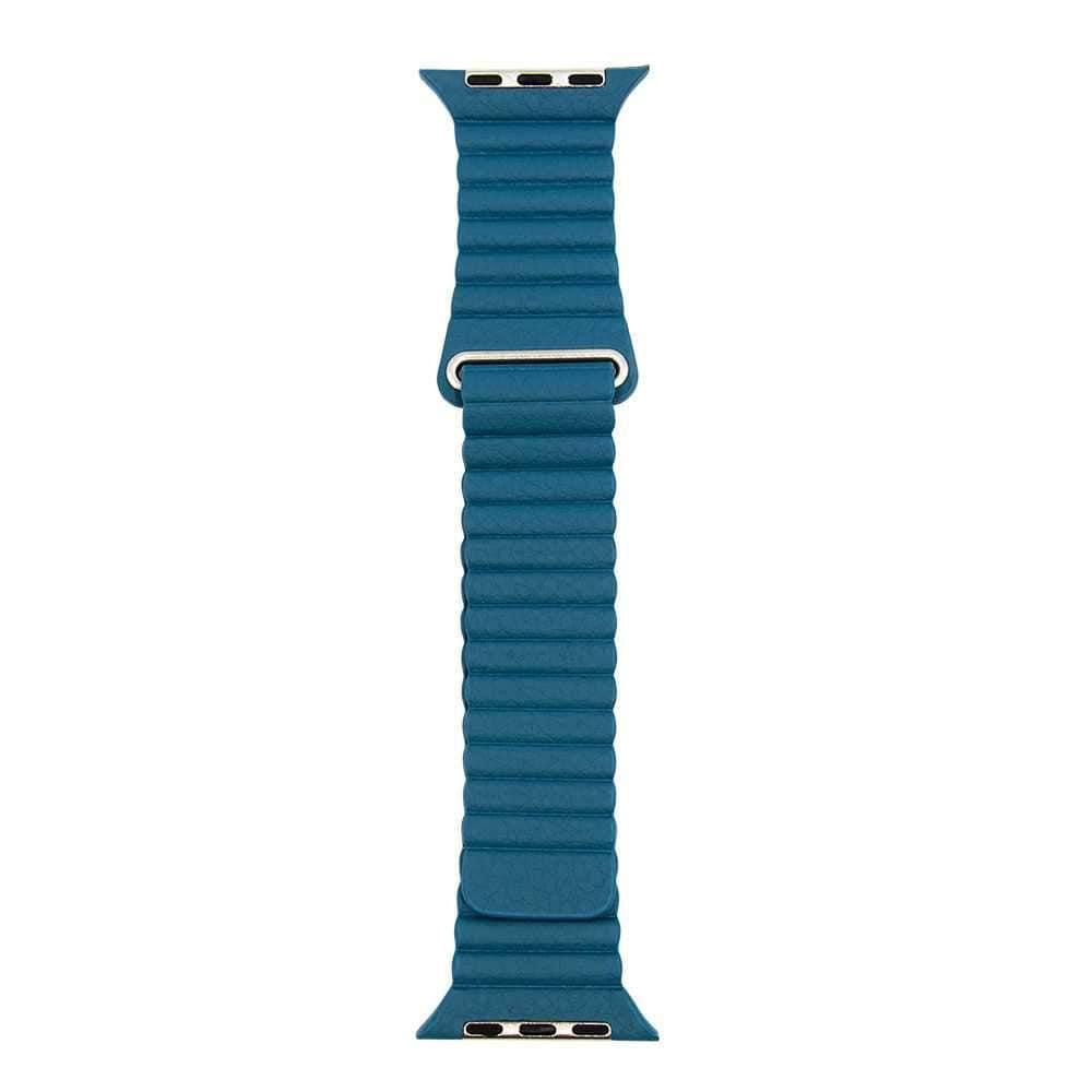 iguard by porodo leather watch band for apple watch 44mm 42mm medium blue