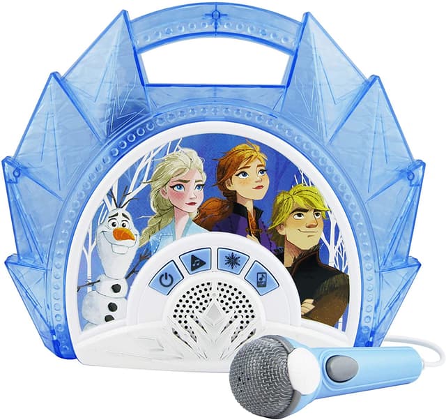 iHome kiddesigns disney frozen 2 sing along karaoke boombox kids toys portable karaoke machine built in music led flashing lights working microphone connects mp3 player audio device w play buttons