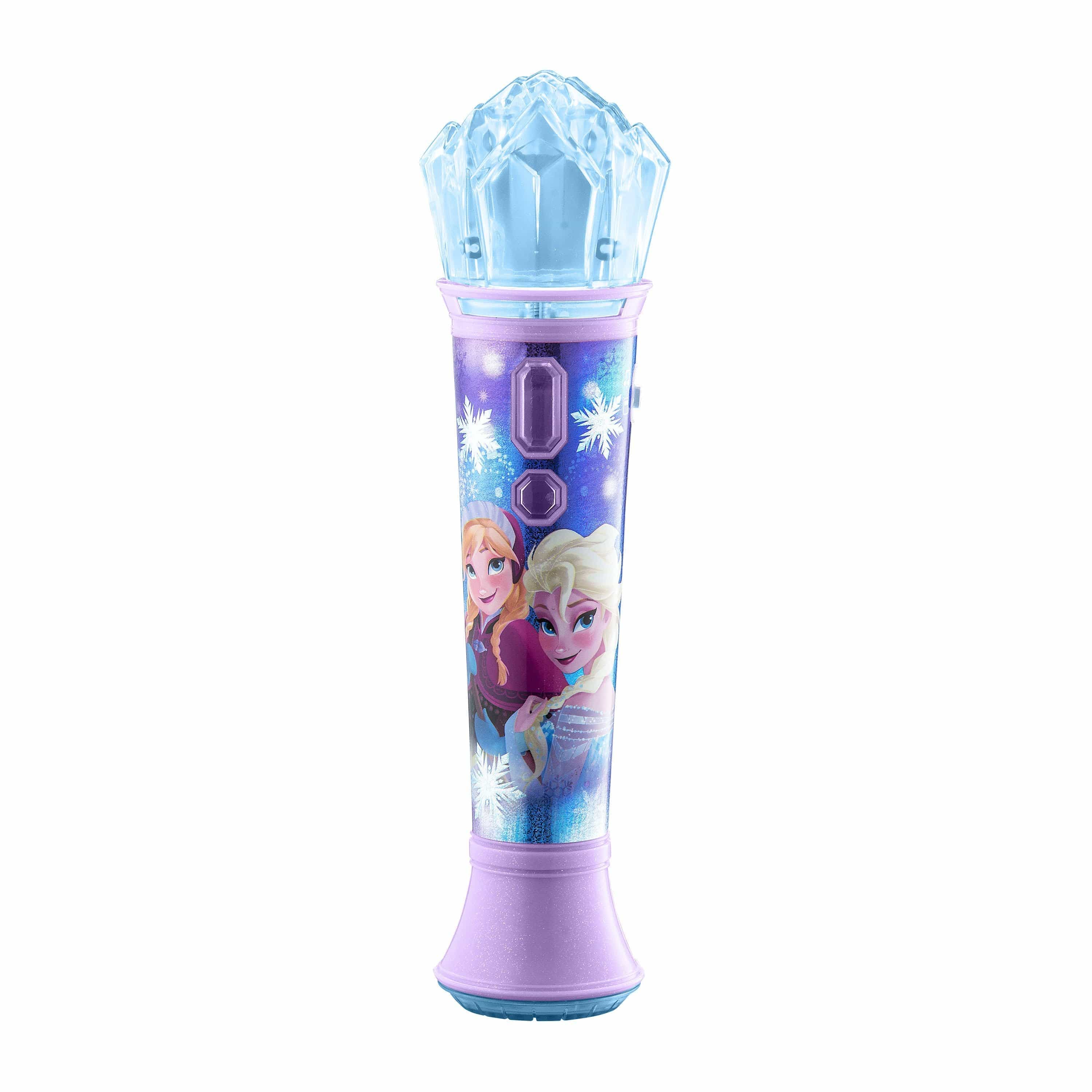 iHome kiddesigns disney frozen 2 sing along karaoke microphone for kids built in music led flashing lights pretend mic kids toy portable karaoke machine connects mp3 player audio device w play button