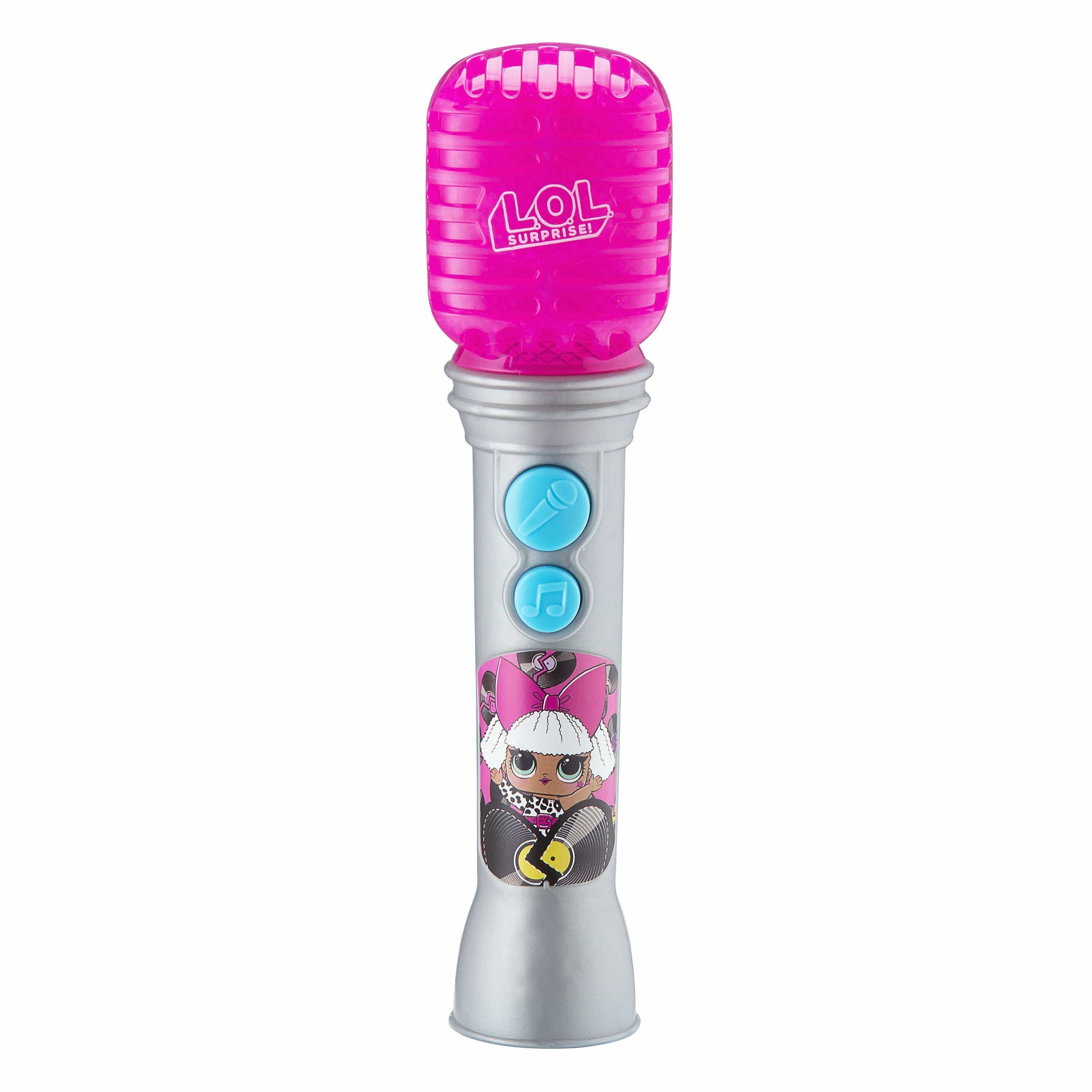 iHome kiddesigns lol surprise sing along karaoke microphone for kids built in music led flashing lights real working mic kids toy portable karaoke machine connects mp3 player audio device w play button